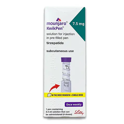 A side view of the Mounjaro 7.5mg medication box