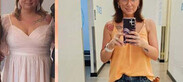 A side-by-side comparison of Emily before and after her 80-pound weight loss with Wegovy